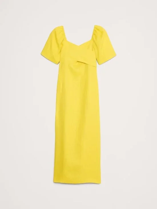NEW Banana Republic Women Linen Sweetheart Maxi Dress Citrus Yellow Petite 2 - Picture 4 of 4